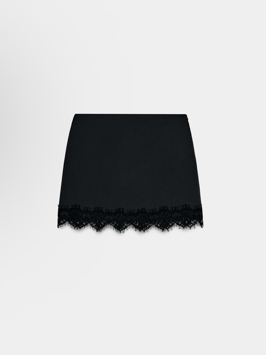 Zara Dresses & Skirts - Zara Black Mini Skirt with Lace Trim